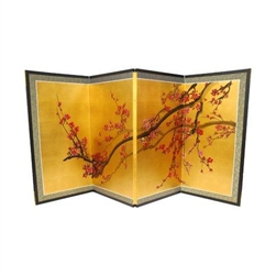 2ft & 3ft Tall Plum Tree on Gold Leaf Silk Screen Asian Folding Screen