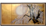 3ft. Tall x 6ft Wide Gold Leaf Sakura Blossom Folding Screen