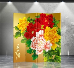 6ft Tall Double Sided Peony Screen in 4 Panels