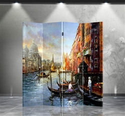 6ft Tall Art Print Room Divider Venitian Canal Painting 4 Panels