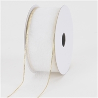 R-40 White w/Gold edge. Sheer organza ribbon. 5/8" x 25yds.