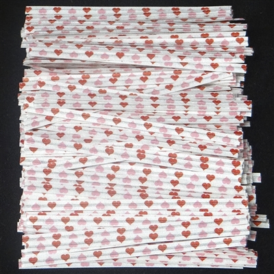 TTP-10-100 Printed Paper Red/Pink Hearts twist tie. 3 1/2" Length Quantity 100