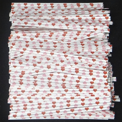 TTP-10 Printed Paper Red/Pink Hearts twist tie. 3 1/2" Length Quantity 2000