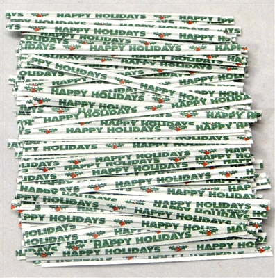 TTP-14 Printed Paper "Happy Holidays" twist tie. 3 1/2" Length Quantity 2000