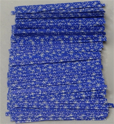 TTP-15-100 Printed Paper Snowflakes on blue twist tie. 3 1/2" Length Quantity 100