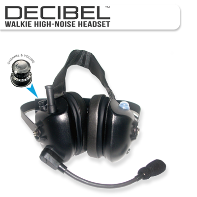 Decibel dual-muff headset with built-in radio