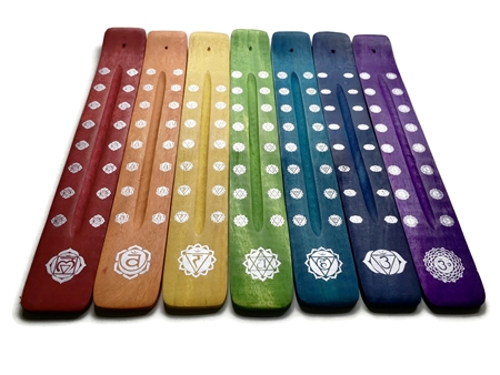 Colorful Rainbow Chakra wood incense burner