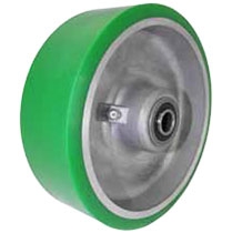 6"x 2"  Polyurethane on Aluminum Wheel Green, Roller Bearing