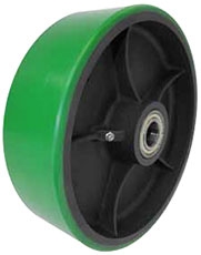 12"x 3"  Polyurethane on Iron Wheel Green Wheel Roller Bearing