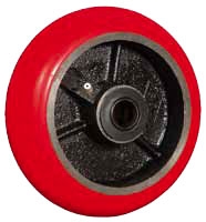 4"x 2"  Round Crown Red Polyurethane on Iron Wheel Green Wheel Roller Bearing