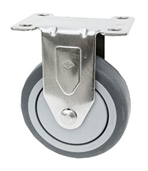 Stainless Steel Light Duty 3.5"X1-1/4" Rigid Caster Gray Rubber on Polyolefin Core