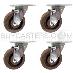 Set of 4, 4" Bakery Rack Caster High Temp Nylon Wheel, Swivel