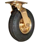 Hospitality Caster, Brass Plated, Pneumatic 8"x 3" Wheel, Swivel