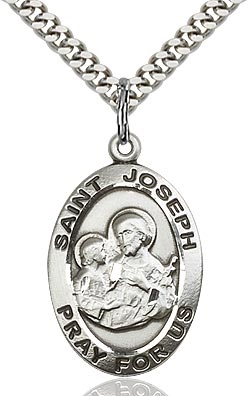 St. Joseph Sterling Silver on 24" Chain