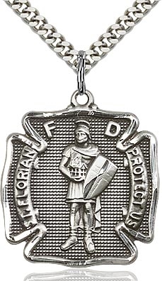 St Florian Sterling Silver Medal on 24" Chain