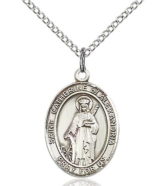 St. Catherine of Alexandria Sterling Silver on 18" Chain