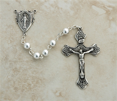 6mm sterling silver beaded rosary