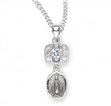 Sterling Silver Miraculous Medal with Cubic Set Zirconias