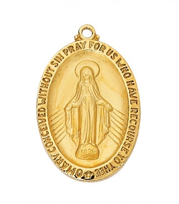 Miraculous Medal 1 3/8" Oval Gold/Sterling on 24" Chain