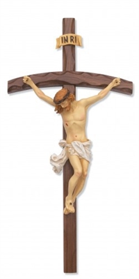 16" WALNUT BENT LOG CRUCIFIX