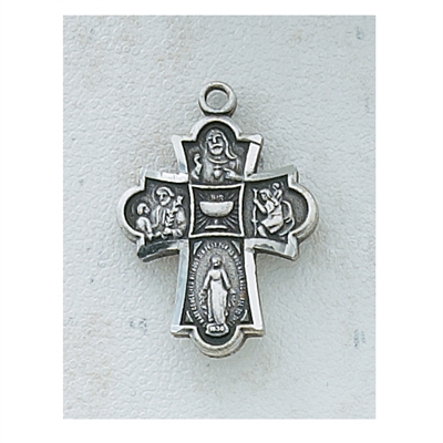 Four Way Pewter Cross with Chalice and 18" Chain