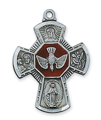 Four Way Pewter Cross with Holy Spirit on 24" Chain