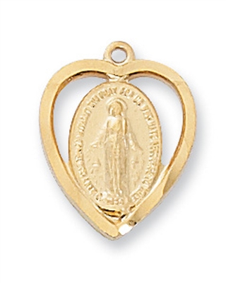 Gold Miraculous Medal Gold/Sterling Heart on 18" Chain