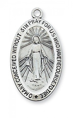 Miraculous Medal  - Sterling Silver on 24" Chain