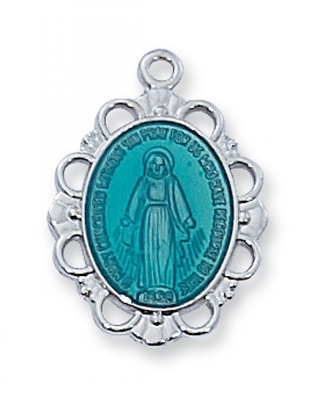 Miraculous Medal - Blue Enamel Sterling Silver on 18" Chain