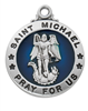 St. Michael  Sterling Silver Blue Medal on 20" Chain