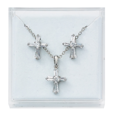 Crystal Cross Earrings and Pendant