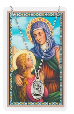 St Anne Patron Saint Pewter Medal & Prayer Card