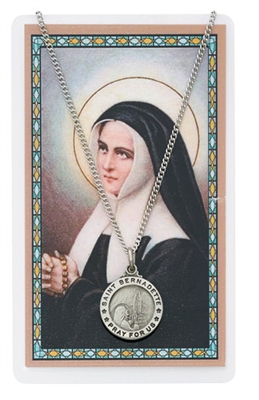 St. Bernadette Round Patron Saint Medal & Prayer Card