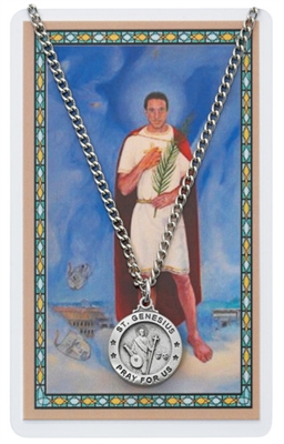 St. Genesius Round Patron Saint Medal & Prayer Card