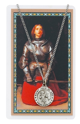 St. Joan of Arc Round Patron Saint Medal & Prayer Card