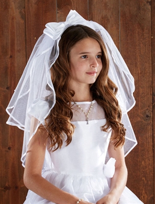 Satin Bow HeadBand w/Pearls First Communion Veil