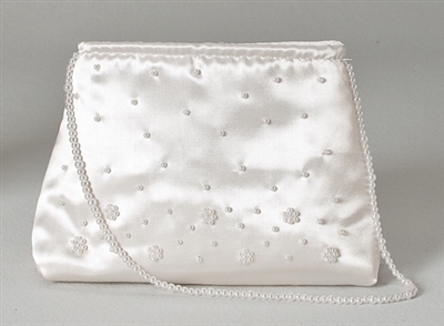 White Beaded First Communion Purse with handle