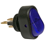 PI-5581C 1 piece Illuminated Blue On-Off Oblong Rocker Switch 1/2 Inch Mnt Hole 1/4 Inch Blade 12V 25 Amp