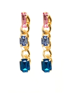 Colorful Stones Dangle Earrings, Fashionable Drop Earrings, Gold-Tone Multi-Stone Drop Earrings, Statement Earrings