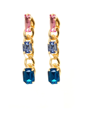 Colorful Stones Dangle Earrings, Fashionable Drop Earrings, Gold-Tone Multi-Stone Drop Earrings, Statement Earrings