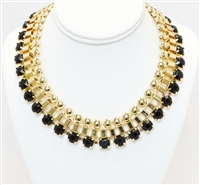 Black And Gold Chunky Fashion Necklace, Fashion Necklace, Black And Gold Necklace With Stones, Statement Necklace
