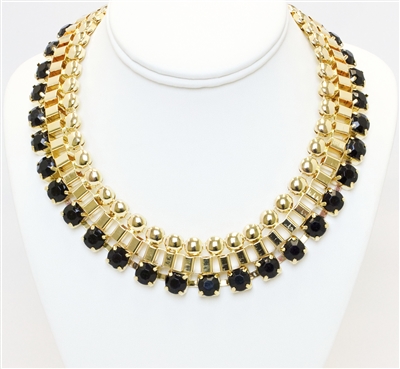 Black And Gold Chunky Fashion Necklace, Fashion Necklace, Black And Gold Necklace With Stones, Statement Necklace