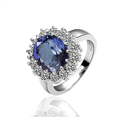 Classic Ring With Blue Stone, Luxury ring, Blue and Clear Crystal Ring, Fashion Ring, Statement Ring