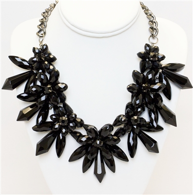 Drama Black Necklace, Statement Necklace, Fashion Necklace, Modern Floral Necklace, Crystal Necklace