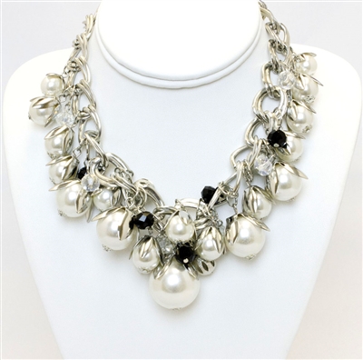Faux Pearl Drama Necklace, Fashion Statement Pearl Necklace, Faux Pearl Fashion Necklace, Dramatic Pearl Necklace