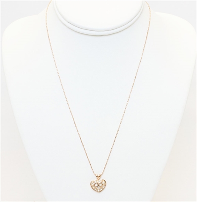 Gold Heart Pendant With Stones Necklace, Fashion Necklace, Heart Necklace, Gold Plated Necklace With Heart Charm