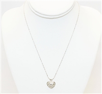 Silver Heart Pendant With Stones Necklace, 14K White Gold Plated Necklace With Heart Pendant, Bridal Jewelry