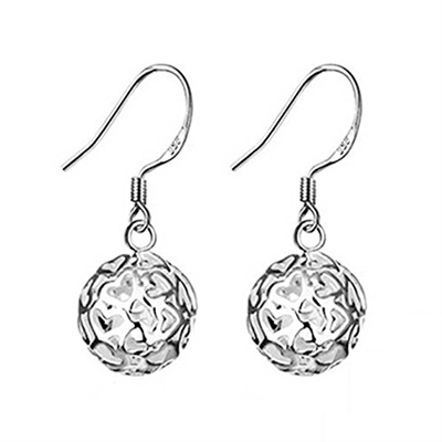 Sterling Silver Heart Shaped Ball Dangle Earrings, Heart Shaped Ball Dangle Earrings, Hear Dangle Earrings, Fashion Earrings