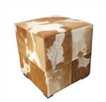 Cowhide Cube Ottoman Brown & White