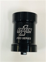 Billet Pro Series filter. Alcohol applications. 3 3/4" x 5 3/4". 1"-12 thread. 75 Micron. Viton O-rings
